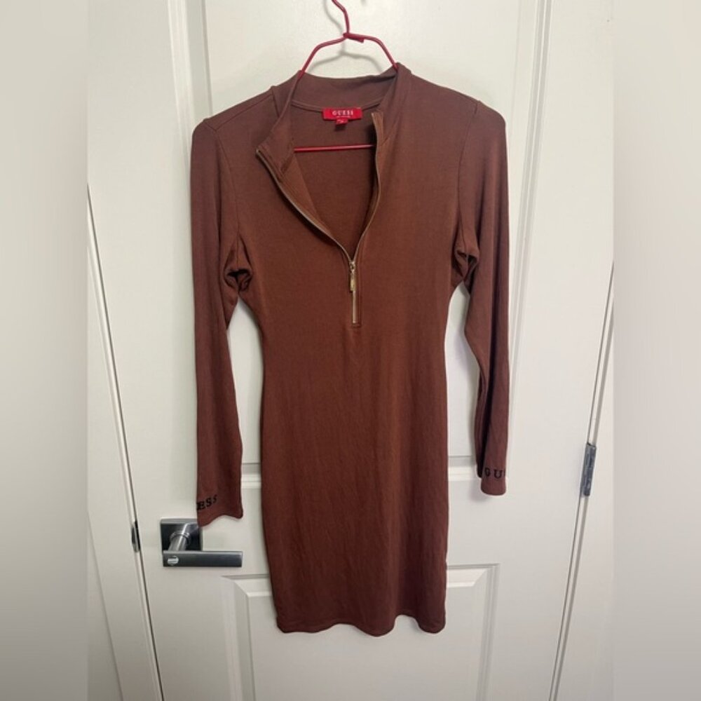 Guess Chocolate Long Sleeve Stretch Dress in size M